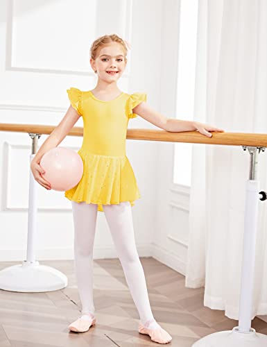 Image of Arshiner Girls Ruffle Sleeve Ballet Dance Dress Tutu Skirted Leotard
