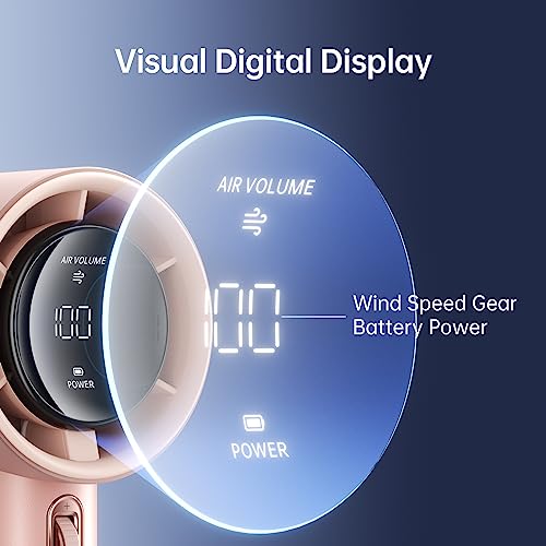 Image of JISU-Life Handheld Fan Pro1 with Digital Display, Lanyard, 100 Speed Adjustable for Travel /Camping /Outdoor, Gift for Women /Men (Pink, 3600mAh)