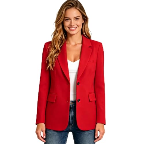 Yulestria Womens Casual Blazer Open Front Long Sleeve Suit Jackets Work Office Outfits Red
