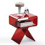 solaround Acrylic Side Table, Small Acrylic Nightstand Bedside Table for Bedroom, 39 x 30 x 45 cm (Red)