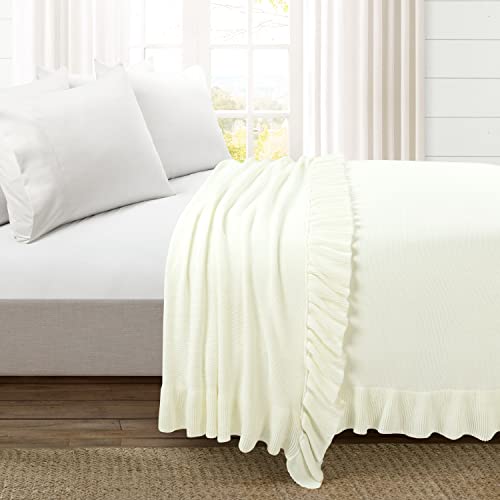 Image of Lush Decor Reyna Soft Knitted Ruffle Throw Blanket, 88 inch W x 88 inch L, Light Gray - Ruffled Bedding - Knit Blanket - Cozy Oversized Blanket For Bed or Couch - Vintage, Minimalist & Cottage Home Decor