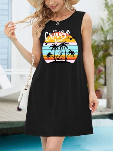 Image of Sun Salt Sand Coconut Tree Tank Mini Dress for Women Casual Loose Sleeveless Beach Praty Shirts Summer Vacation Short Dress