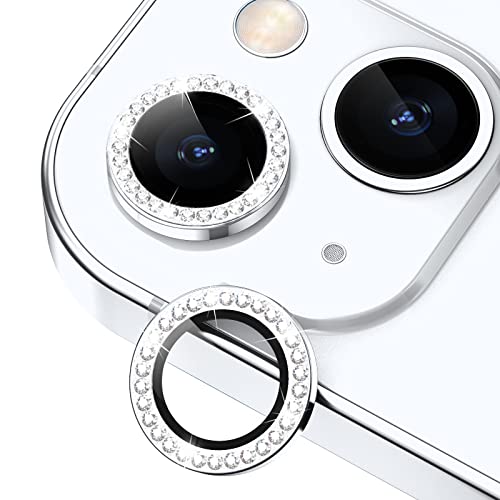 Xfilm for iPhone 14 / iPhone 14 Plus Camera Lens Protector Bling 9H Hardness Scratchproof Metal Individual Diamond Ring Protector Stylish Accessories Case Friendly (Silver Diamond)