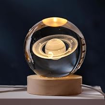 3D Laser Engraved Saturn Crystal Ball 60mm, Decorative Balls with Wood Base, Glass Ball, K9 Crystal Glass