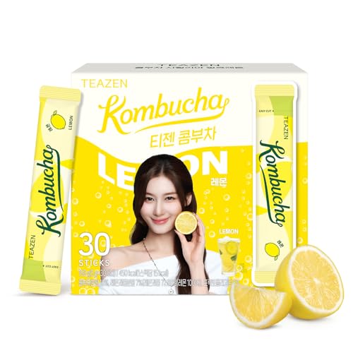 Image of TEAZEN Lemon Kombucha Powder, Hydration Drink Mix, Sugar Free, Live Probiotics & Prebiotics, On-the-Go 30 Packets, 5.29oz