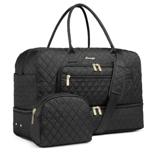 LUOCIP Large Women Travel Duffle Bag, Carry on Bag with Wet Toiletry Pocket for Overnight, Weekend, Yoga, Gym, Business Trips, Sport and Hospital, Black