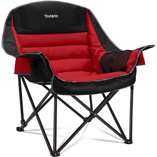 Oversized Camping Chair, Portable Folding Camping Chairs with Side Pocket, Cup Holder and Carry Bag, Heavy Duty Outdoor Camping Chairs for Adults, Fis