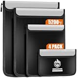 4 Pack Fireproof Document Bags, Waterproof Document Pouch Holder with Zipper, Fire Proof Money Bag for Cash, Fireproof Envelope Fire Safe Bag, Fire Resistant Storage for Legal/A4 Size (Black)