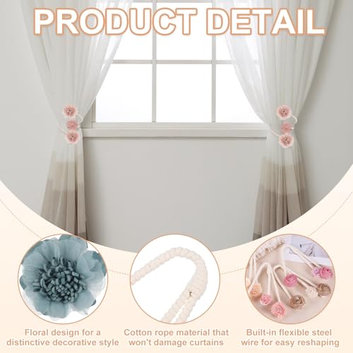 Sujetadores de cortinas bohemios PATIKIL flores artificiales azul cordones decorativos de ventanas 4