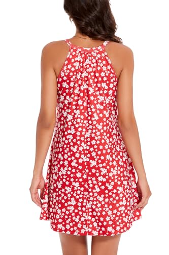Image of ANYFITTING Summer Dress with Built in Bra Casual Beach Sundress Flowy Halter Mini Short Dresses for Women 2026