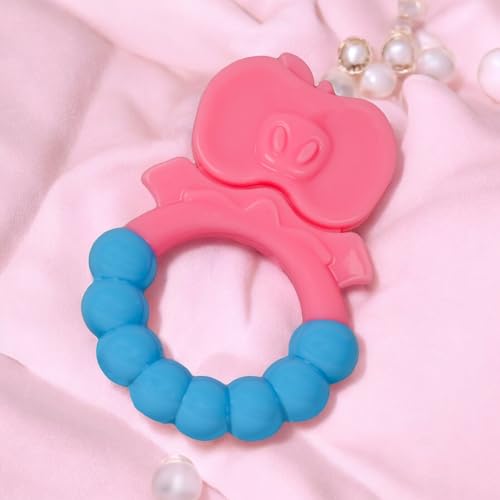 Image of MamaLaps Soft Silicone Baby Teether, Silicone BPA Free Teethers for Newborn Infant, Teething Toy for Babies with Textured Surface for Soothing Gums (Pack of 1, Ribb Apple-Pink)