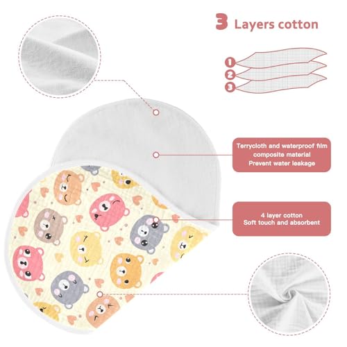 Cute Bear Faces Muslin Burp Cloths for Baby 4-Layer Absorbent Cotton Large 22" x 11" Soft Spit Up Rags for Newborns Boys Girls, 1 Pack3