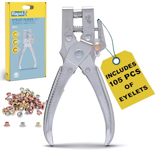 Rapid RP05 Eyelets with Integrated Hole Punch and 105 x 4mm Eyelets for Leather, Canvas, Shoes - Durable Metal Construction