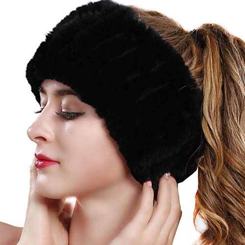 KXCOFTXI Fur Headband for Winter Womens, Ear Muffs Winter Women, Fur Hats for Women Winter, Neck Warmer Gaiter Tube Elastic Ski Ear Warmer Headwarp