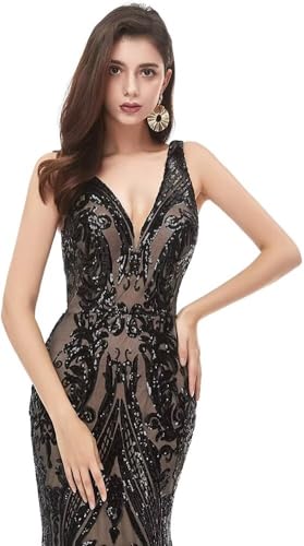 Women's V Neck Sparkly Sequins Prom Dress A Line Tulle Dresses Long Ball Gown Engagement Celebrity Pageant Evening Gowns3