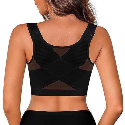 Women's Front Closure Posture Corrector Bra Wireless Back Support Bras for Women Comfy Unlined with Nipple Covers