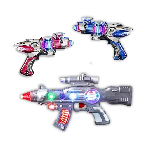 ArtCreativity Spin Ball Blaster Toy Gun and Super Spinning Space Toy Gun Set: 2 Exciting Toys with Multicolor LEDs, Sound Effects, and Batteries for...