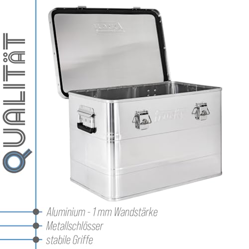 Trucky Aluminium Box mit Deckel Silber Alu Kiste Box Alukiste 65 Liter Transportbox Metallbox Alu Aufbewahrungsbox Boxen Abschliessbar Metallkiste