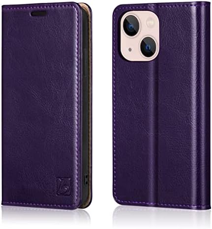Belemay Case for iPhone 14 Wallet Case-Durable Genuine Leather Flip Phone Case-RFID Blocking Card Holders-Shockproof TPU Shell Folio Book Cover Women Men Compatible with iPhone 14 (6.1-inch) Purple