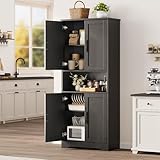 GarveeHome 70in Tall Kitchen Pantry Cabinet, Storage Cabinet with Doors and Adjustable Shelves, Freestanding Cupboard for Living Room, Dining Room, Bathroom, Black