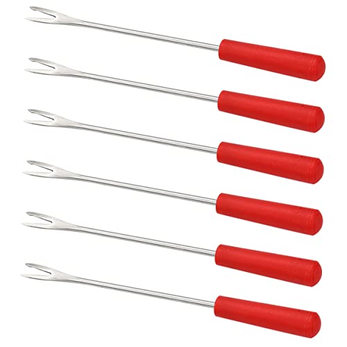 GRIRIW Stainless Steel Bbq Forks Cheese Melting Tips Red 6 Pack Comfortable to Hold