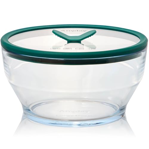 Anyday 8-Cup Glass Food Storage with Glass Lid, Round Deep Dish | Plastic-Free...