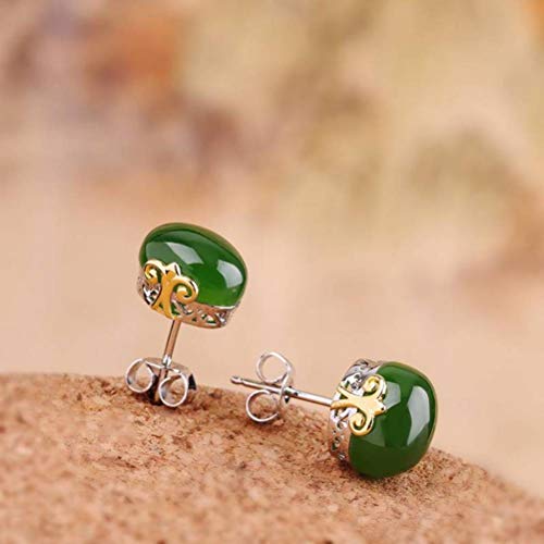 Boucles d'oreilles pendantes en néphrite verte et argent 925 au design minimaliste