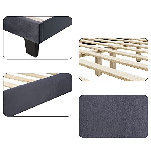 Full Bed Frame, Diamond Tufted Upholstered Platform Bed Frame With Adjustable Headboard, Mattress Foundation With Wooden Slat Support, No Box Spring Needed, Easy Assembly (Full, Gray) #TOP5