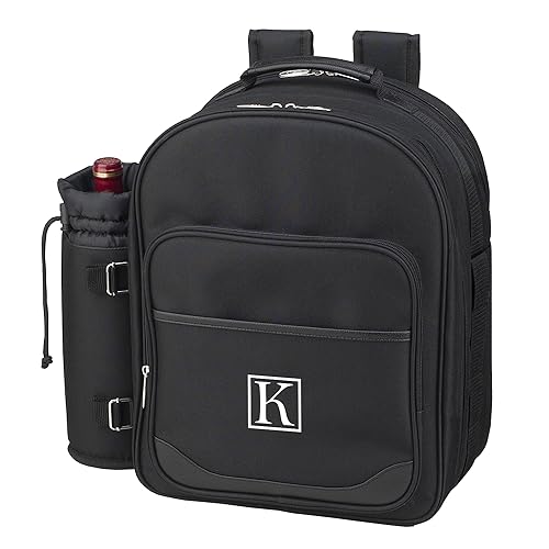 Picnic at Ascot Personalized Monogrammed Equipped 2 Person Picnic Backpack with Cooler & Insulated Wine Holder- Designed & Assembled in The USA