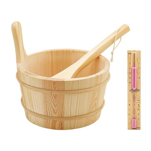 KESOTO Cubo Y Cucharón de Sauna, 4 Litros, Madera, Accesorios para Sauna Y Baño