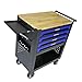 LULUINSHINE 4 Drawers Multifunctional Tool CART with Wheels and Wooden TOP (Black+Blue + Metal)
