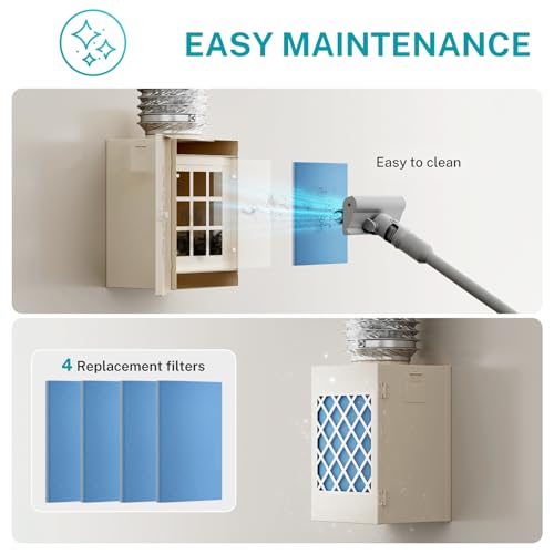 Indoor Dryer Vent Kit, HG Power Metal Dryer Vent Box, Safety Vent Flap, Dryer Lint Trap, Indoor Dryer Vent for Electric Dryer, Space Saver Dryer Vent Kit with Polyester Filters, Dryer Vent Hose