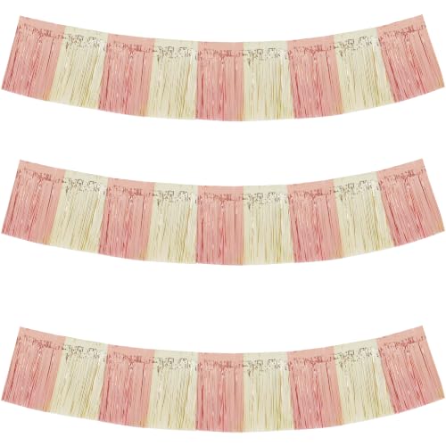 Image of BEISHIDA 3 Packs Metallic Foil Fringe Garland Champagne Rose Gold Wall Hanging Tinsel Fringe Banners for Car Floats Bridal Shower Wedding Birthday Easter Graduation Holiday Party Decoration(30 Feet)