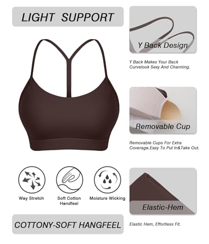 Image of Comper Y Back Sports Bra for Women Low Impact Racerback Workout Bras Sexy Thin Straps Yoga Bras with Removable Pads