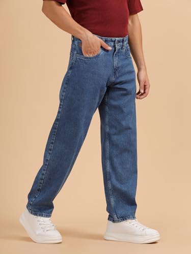 Image of WROGN Men's 100% Cotton Mid-Rise Jeans | Loose Fit