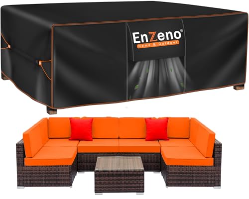 Enzeno Garden Furniture Cover,280X220X90cm Garden Table Cover Waterproof,420D Heavy Duty Oxford Polyester Outdoor Patio Table Covers Rectangular Windproof,Anti-UV for Chair and Table Patio Set Covers