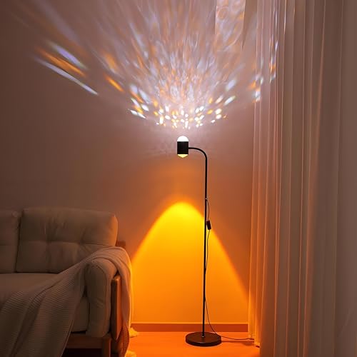 Sunset projection floor lamp dual head sunset lamp with water ripple vertical Floor light replaceable filter 360 rotating LED Atmosphere lights 3 color color changing living room sunset floor lamp