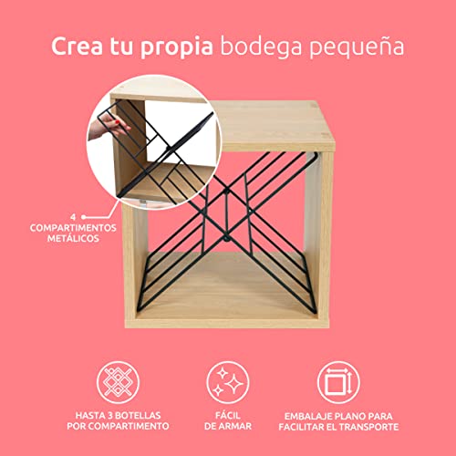 Compactor Cubo de Vino Macon Nature L - Organizador de Botellas, Acabado Natural, 36x30x36,5 cm - imagen 3