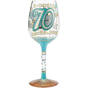 Lolita Designs by Weinglas zum 70. Geburtstag, handbemalt, 425 ml 70th Birthday Wine Glass, Glas, Multi, 8.5 x 8.5 x 22…