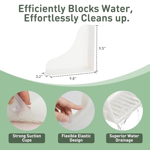 Roslim No-Adhesive 2-Pack All-Silicone Shower Splash Guard with Strong Suction Cups, Reusable One-Piece Bath Tub Corner Water Blocker for Secure Seal&Easy Removal，Keep Water in Shower or Bath, Clear by Roslim - Image 2