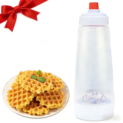 One Pack Pancake Batter Dispenser with BlenderBall and Wire Whisk, 33 Oz Silicone Squeeze Pancake Mix Dispenser, Kitchen Pancake Batter Dispenser Bottle for Waffle Cupcakes Muffins Crepes Qatayef