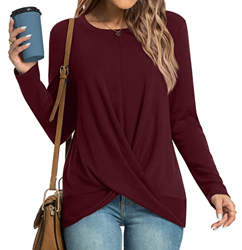 Image of HOTGIFT Womens Tunic Tops Long Sleeve Shirts Fall Winter Casual Crewneck Sweaters Front Twist For Leggings
