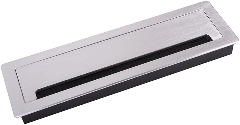 cyclingcolors 300mm x 90mm x 28mm Brushed Aluminium Rectangular Cable Grommet with Metal Shock Absorber for Office Furniture or Tables