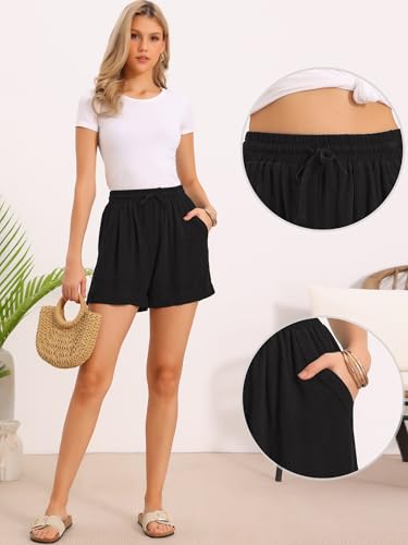 Image of Allegra K Linen Shorts for Women's Wide Leg Drawstring Elastic Waist Pants