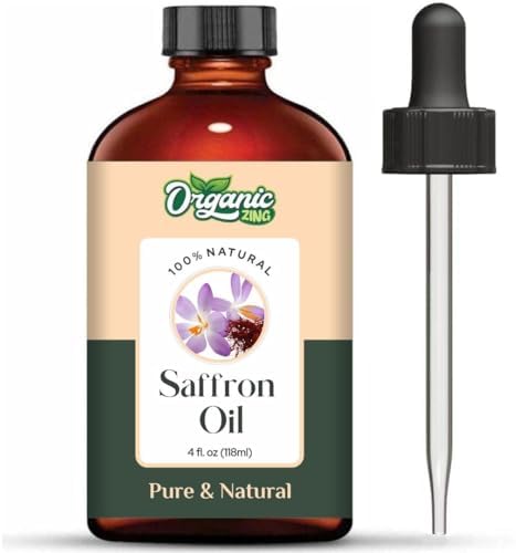 Organic Zing Saffron (Crocus sativus) Oil | Pure & Natural Essential Oil for Aroma, Diffusers, Skincare & Haircare – 118ml/3.99fl oz
