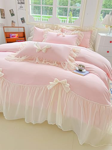 Soukechy Girls Lace Bedding,Queen Comforter Cover Set, Chic Ruffled Duvet Cover With Lovely Bow,Princess Style 1 Duvet Cover With 2 Pillowcases thumb #7