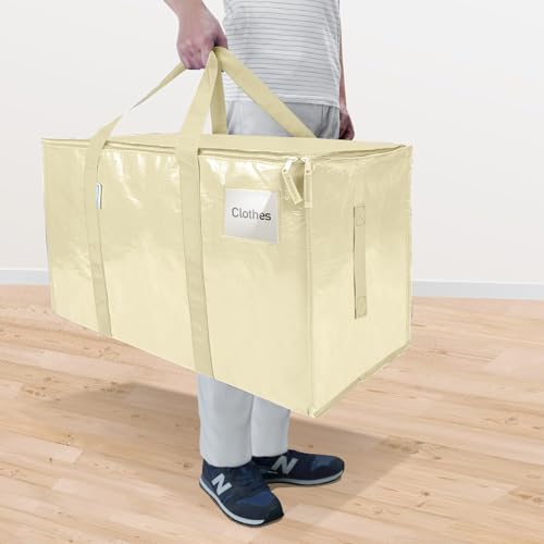 Image of TICONN 6 Pack Extra Large Moving Bags Heavy Duty with Zippers & Carrying Handles, Durable Storage Bags Moving Boxes for Closet Organizers and Storage (6 Pack, Cream)