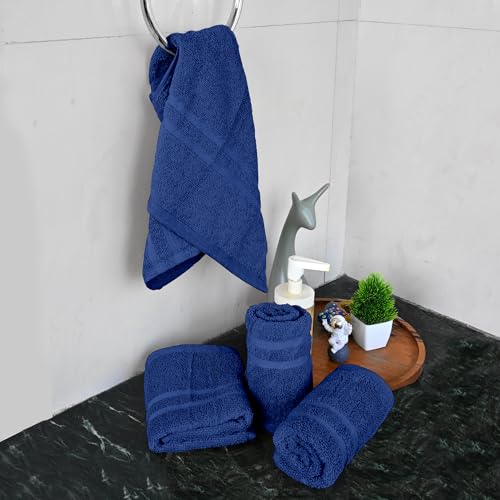 Image of Divine Casa Cotton 550 GSM Hand Towels Pack of 4 Blue, 60 x 40 cm Ultra Soft & Highly Absorbent Thick Bathroom Towels