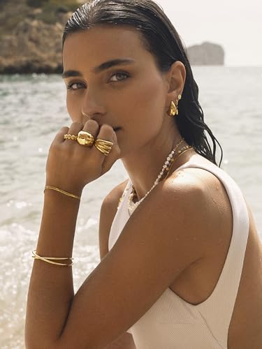 Miniatura 5 de SINGULARU - Pulsera Lisse S. Acero con Acabado en Baño de Oro de 18 Kt. Cadena Plana. Talla Única 16 cm con Alargador 3 cm. Joyas para Mujer