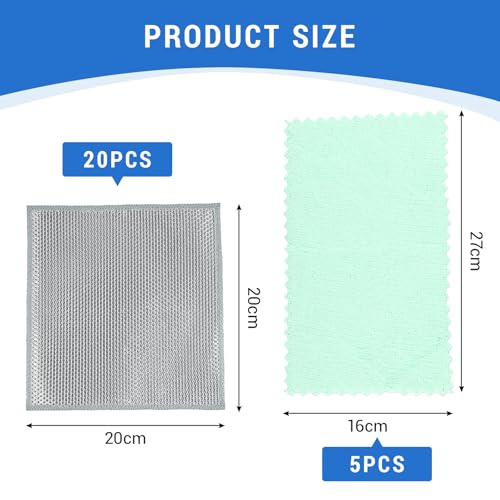 Image of 25 PCS Multipurpose Non Scratch Wire Dishcloths, Metal Dishcloth Cleaning Cloth, Steel Dishwashing Dish Rags